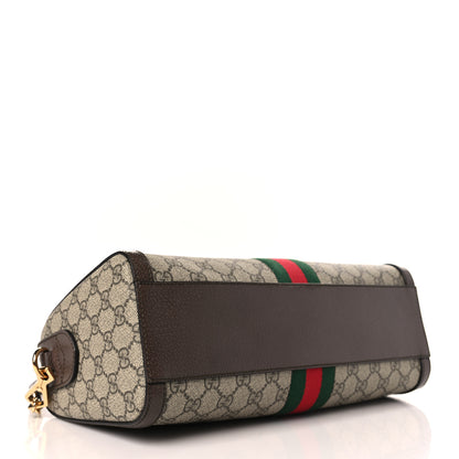 Gucci GG Supreme Monogram Textured Dollar Calfskin Web Medium Ophidia Boston Beige Ebony New Acero 4 of 9