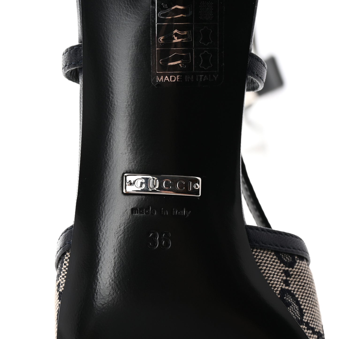 GG Monogram Malaga Kid Square G 35mm Slingback Pumps 36 Beige Blue