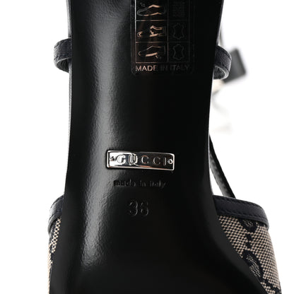 Gucci GG Monogram Malaga Kid Square G 35mm Slingback Pumps 36 Beige Blue 7 of 8