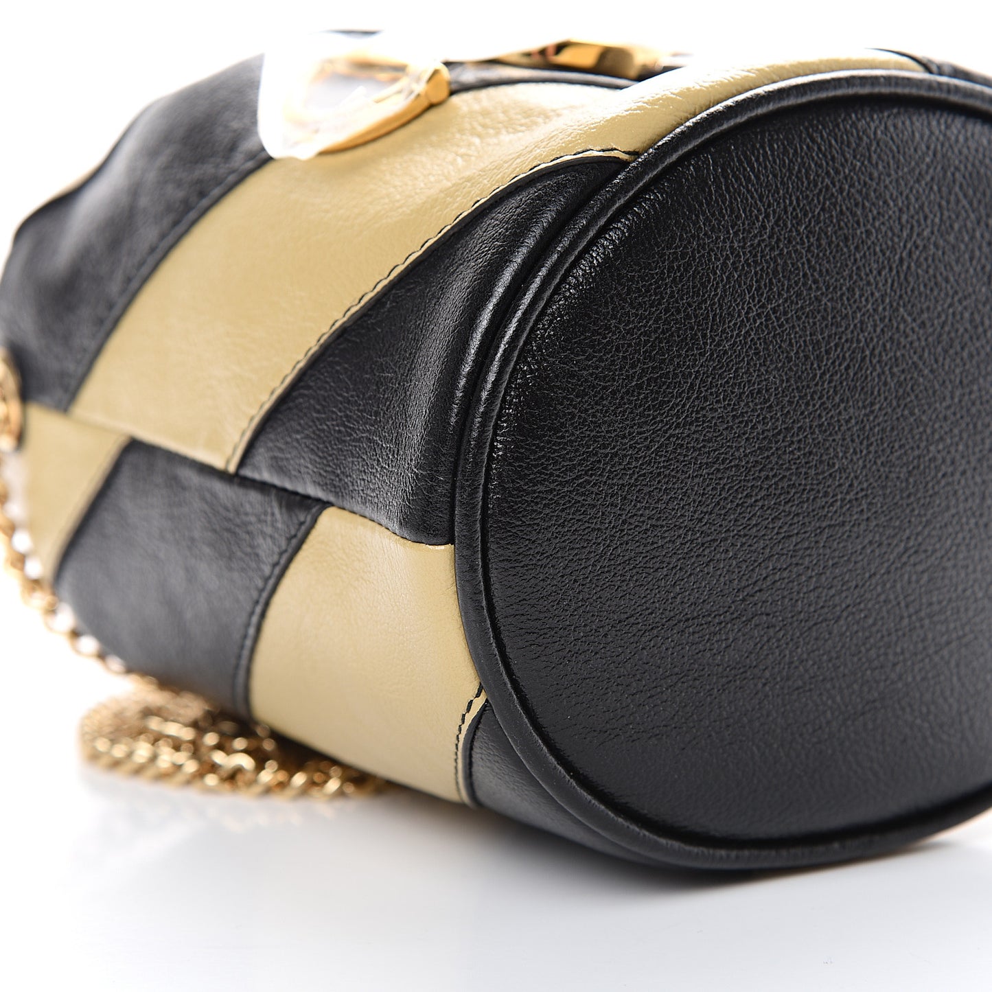 Calfskin Diagonal Striped Mini Zumi Bucket Bag Black Beige