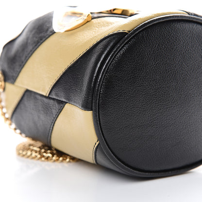 Gucci Calfskin Diagonal Striped Mini Zumi Bucket Bag Black Beige 8 of 10