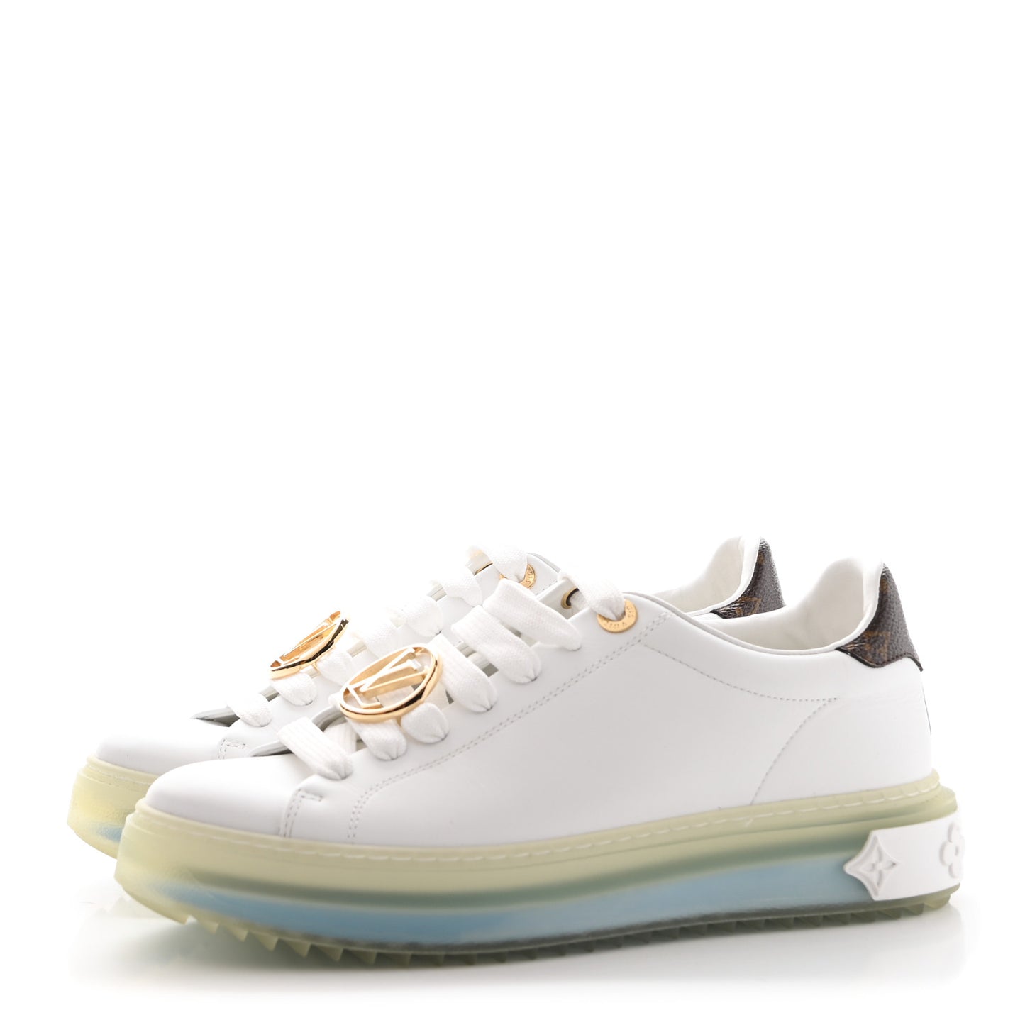 Lambskin Monogram Time Out Sneakers 37.5 White Light Blue