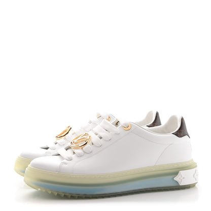 Louis Vuitton Lambskin Monogram Time Out Sneakers 37.5 White Light Blue 3 of 10
