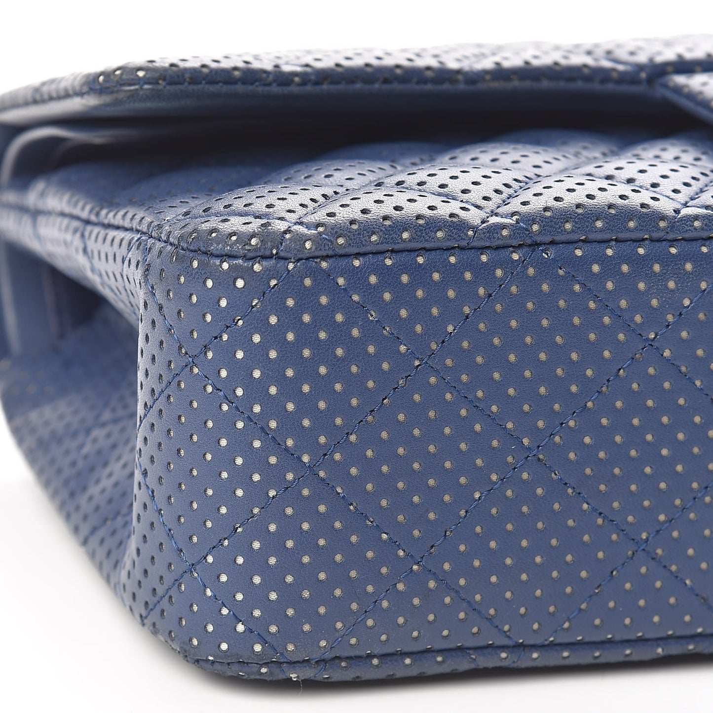 Lambskin Perforated Medium Double Flap Blue