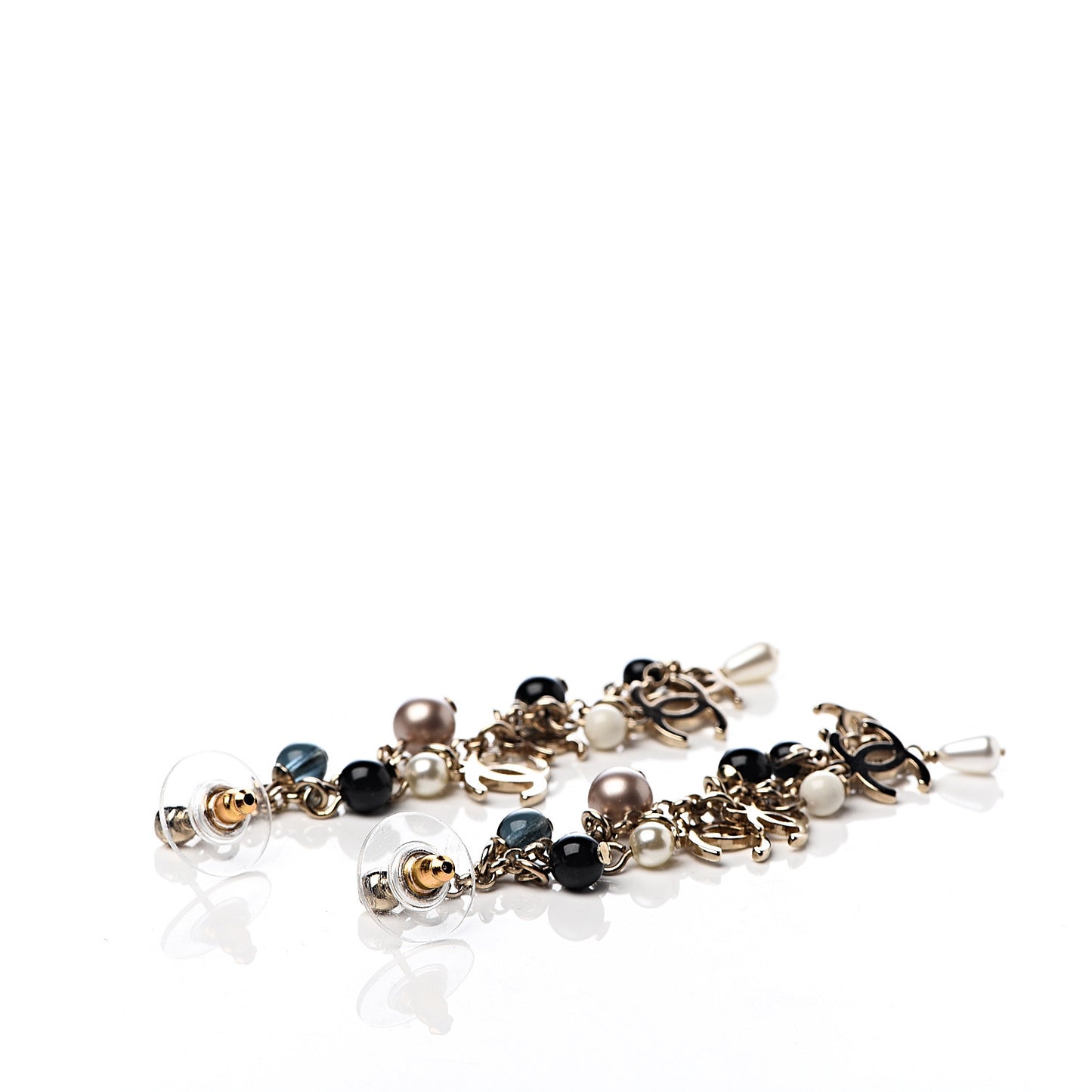 Pearl CC Chain Drop Earrings Gold
