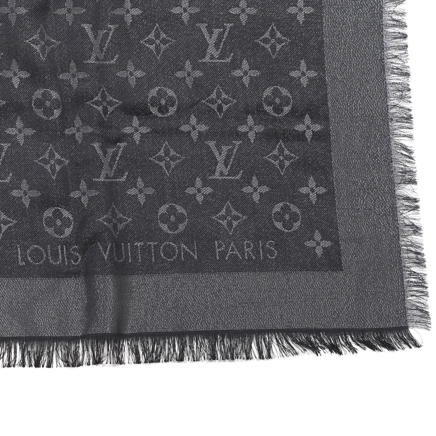 Louis Vuitton Silk Lurex Wool Monogram Shine Shawl Black 2 of 3