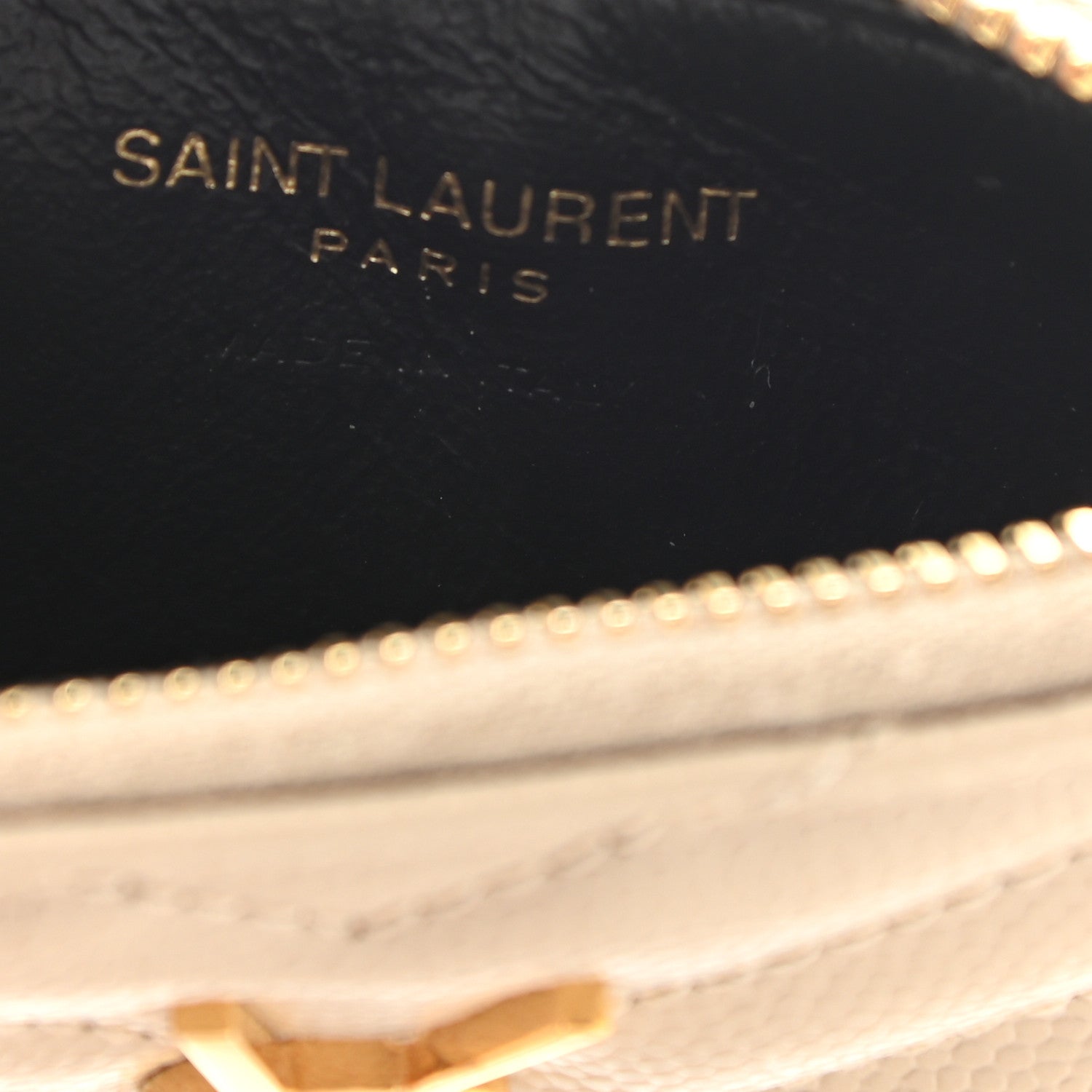 Saint Laurent Grain De Poudre Matelasse Chevron Monogram Fragments Zippered Card Case Sea Salt 6 of 8