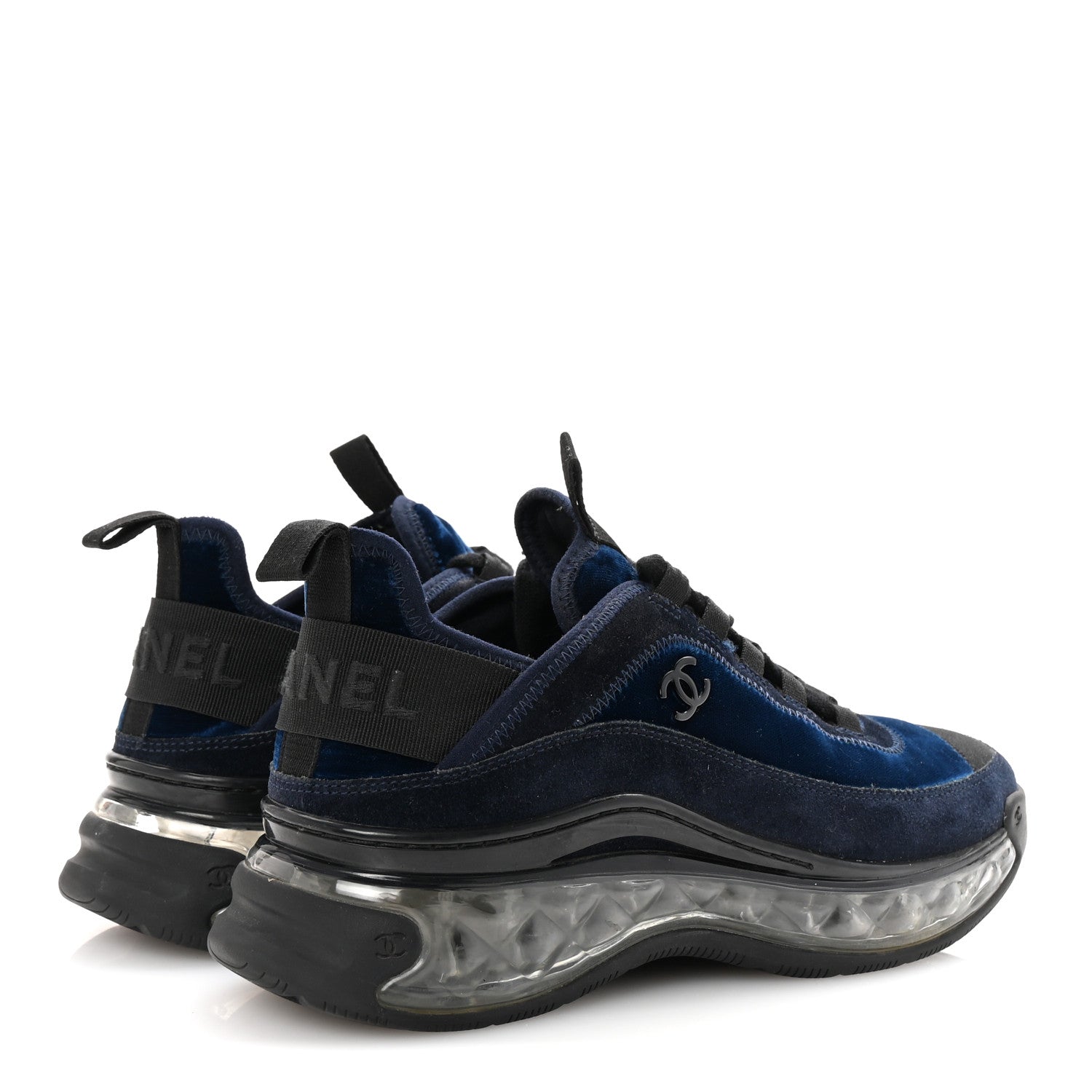 Chanel Suede Calfskin Velvet Grosgrain CC Sneakers 37 Navy Blue Black 5 of 10