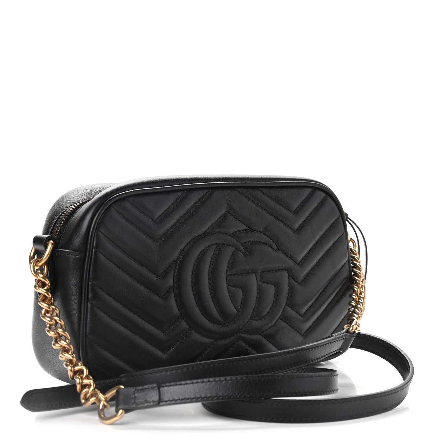 Gucci Calfskin Matelasse Small GG Marmont Chain Shoulder Bag Black 3 of 10