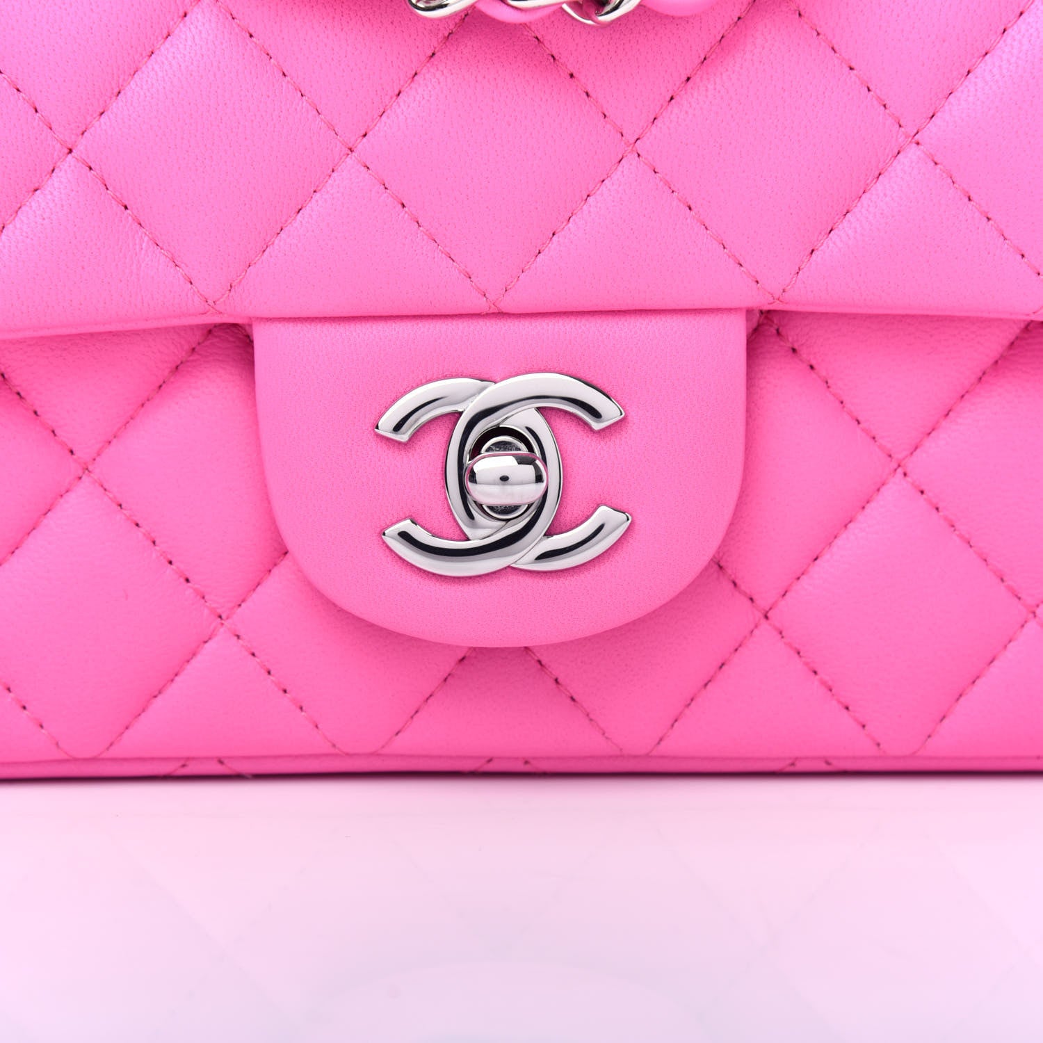 Chanel Lambskin Quilted Mini Rectangular Flap Neon Pink 11 of 12