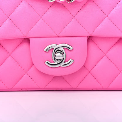 Chanel Lambskin Quilted Mini Rectangular Flap Neon Pink 11 of 12