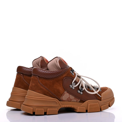 Gucci X SEGA Suede Calfskin GG Monogram Mens Flashtrek Sneakers 7 New Cuir Beige Ruggine 4 of 9