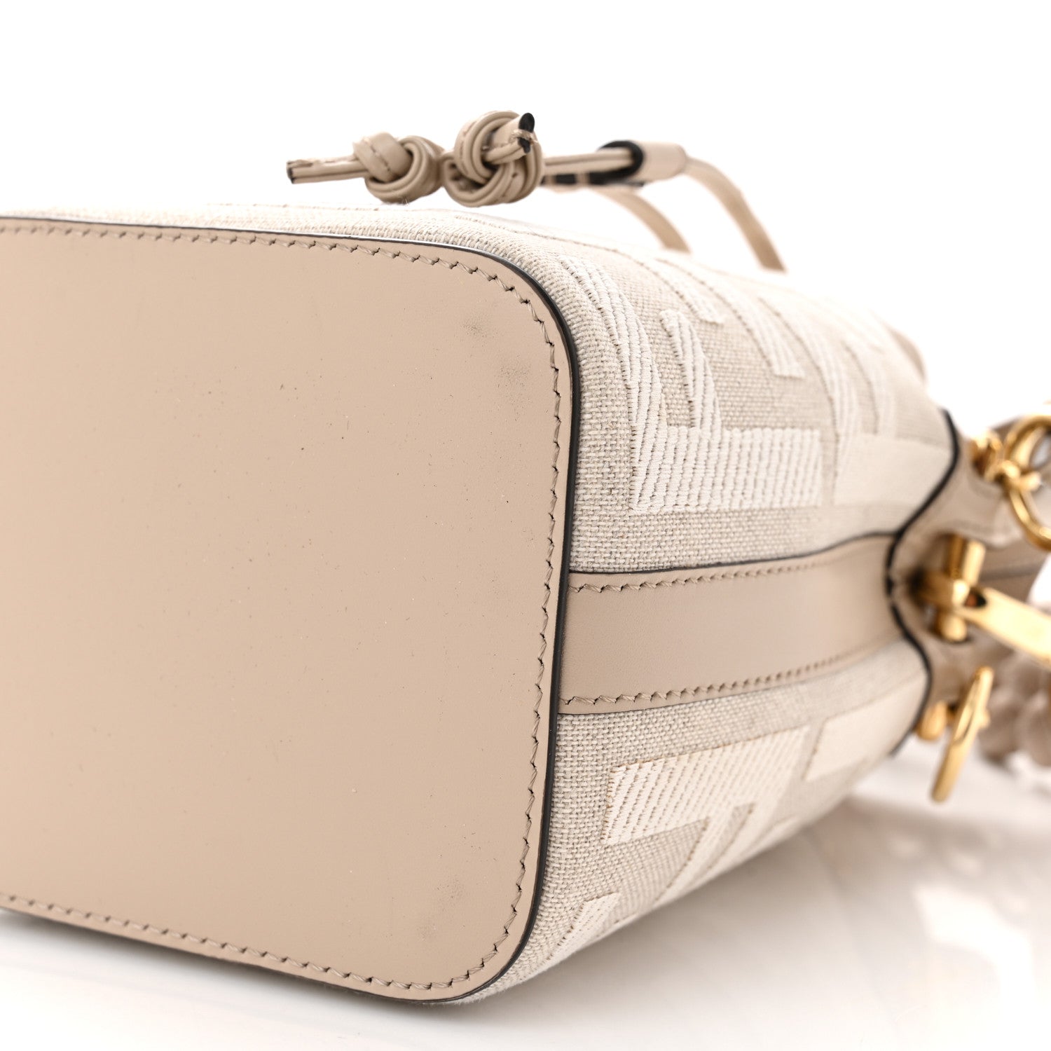 Fendi Canvas Nappa F is Fendi FF Embroidered Mini Mon Tresor Bucket Bag Grezzo White Nuvola 10 of 12