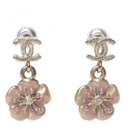 Chanel Enamel CC Camellia Earrings Gold Pink 1 of 5
