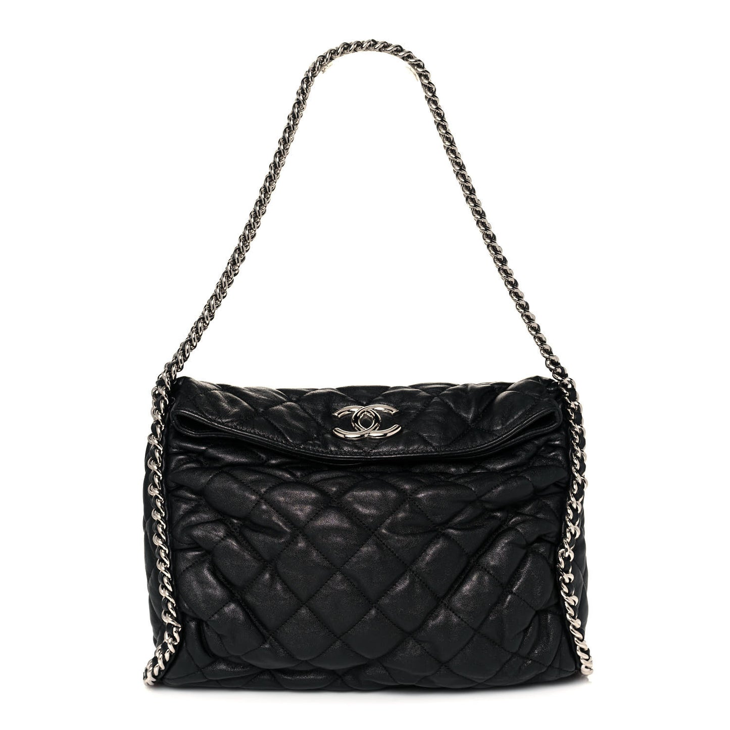 Washed Lambskin Chain Around Hobo Black