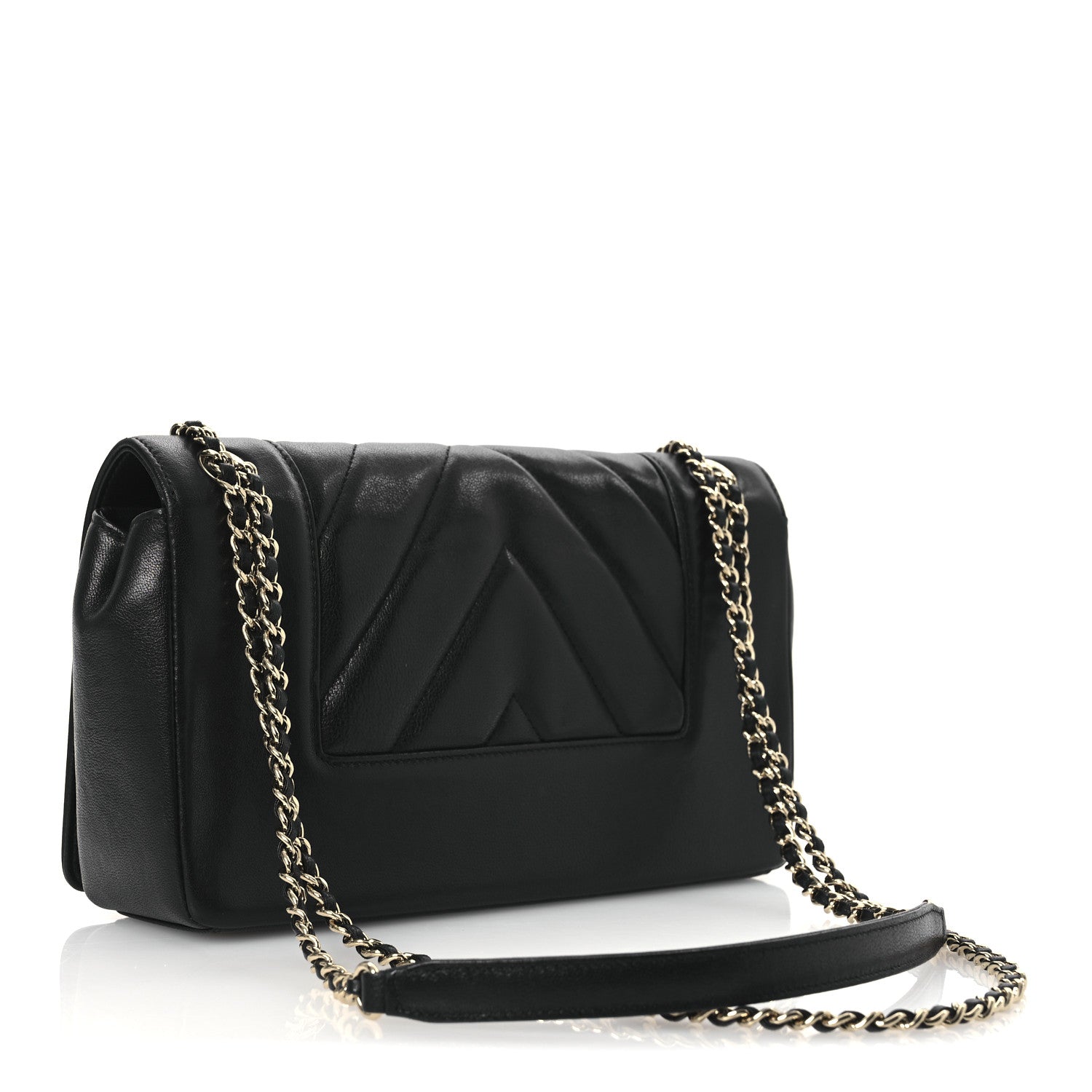 Chanel Sheepskin Chevron Quilted Medium Vintage Mademoiselle Flap Black 3 of 11