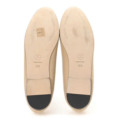 Chanel Lambskin Cap Toe CC Ballerina Flats 38.5 Beige Black 6 of 9