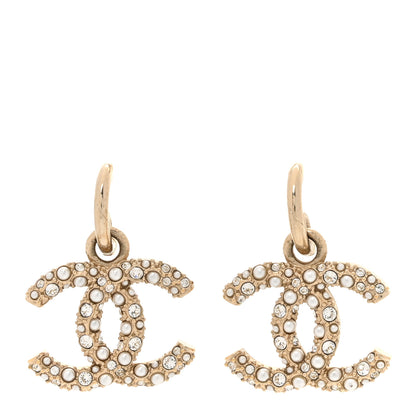 Chanel Crystal Pearls CC Drop Earrings Light Gold 1 of 6