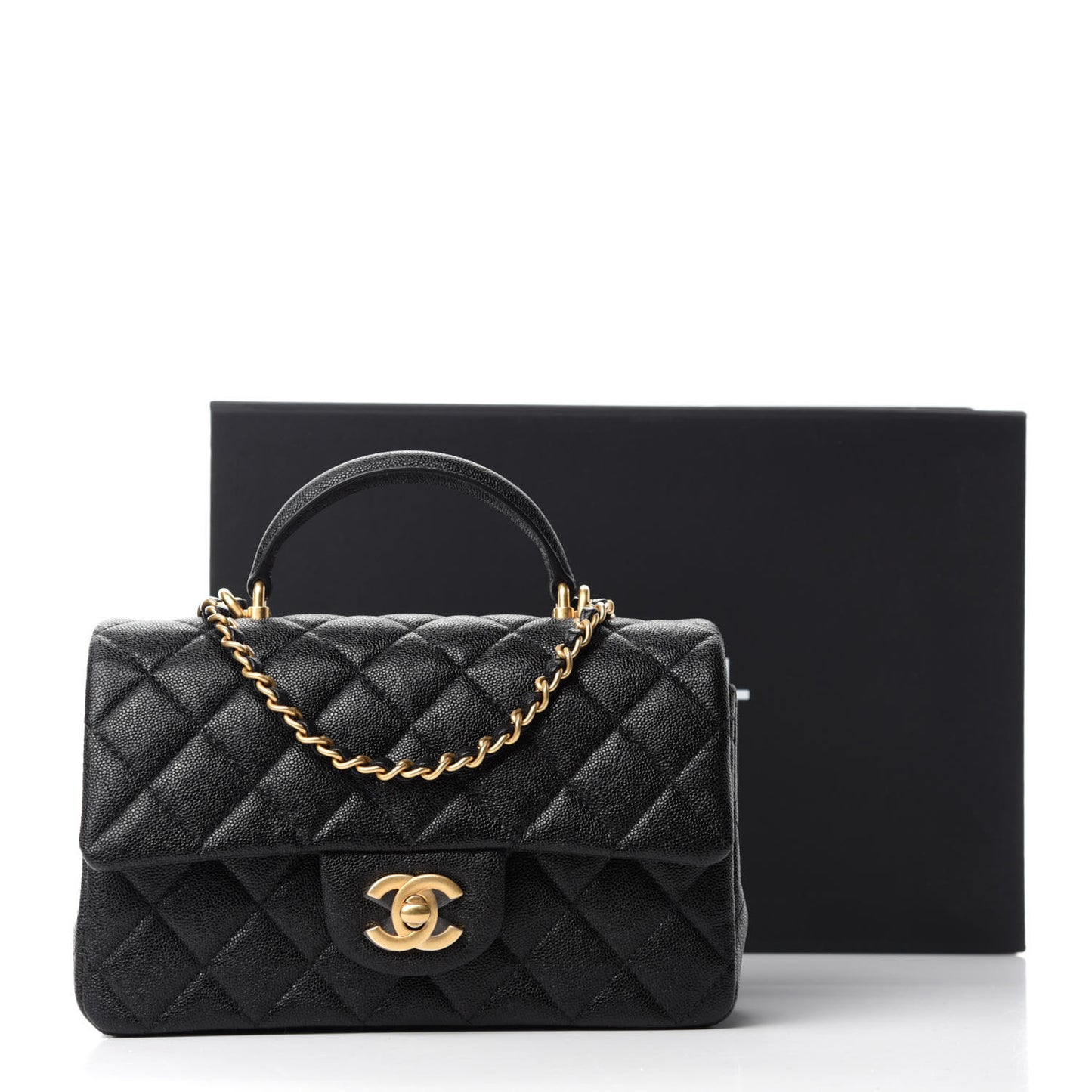 Caviar Quilted Mini Top Handle Rectangular Flap Black