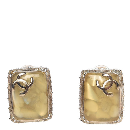 Chanel Resin Crystal CC Square Earrings Gold Blanc Nacre 1 of 3