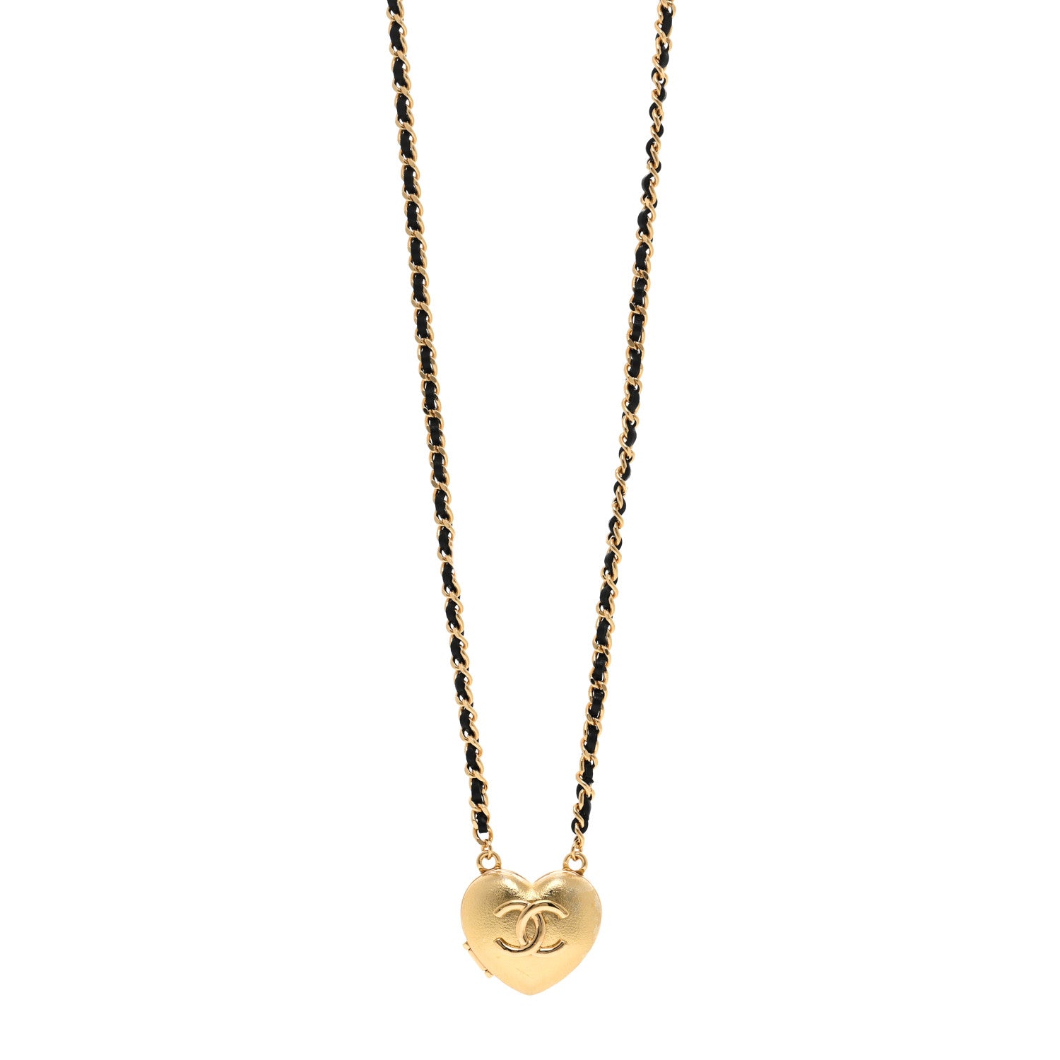 Chanel Lambskin CC Heart Mirror Locket Necklace Gold 1 of 6