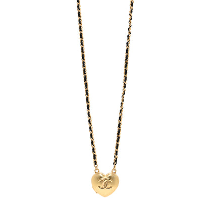 Chanel Lambskin CC Heart Mirror Locket Necklace Gold 1 of 6