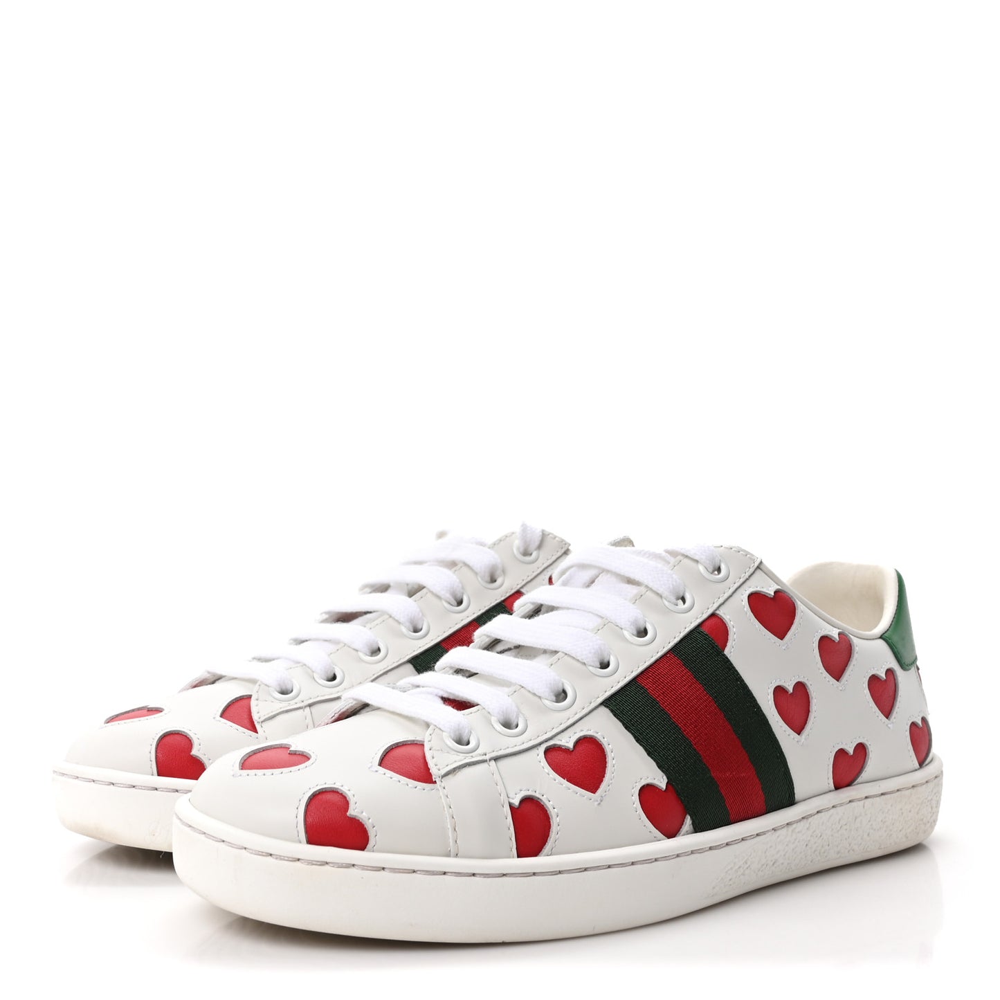 Calfskin Miro Soft Web Heart Cut Out Womens Ace Sneakers 36.5 White Light Hibiscus Red New Shamarock