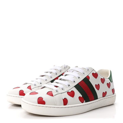 Gucci Calfskin Miro Soft Web Heart Cut Out Womens Ace Sneakers 36.5 White Light Hibiscus Red New Shamarock 4 of 10