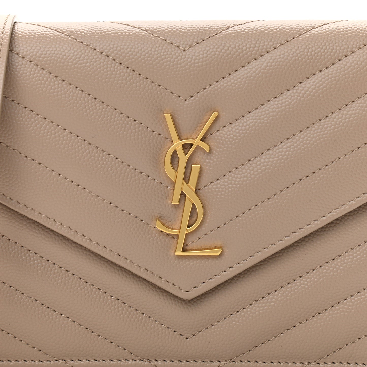 Grain De Poudre Matelasse Chevron Monogram Envelope Chain Wallet Dark Beige
