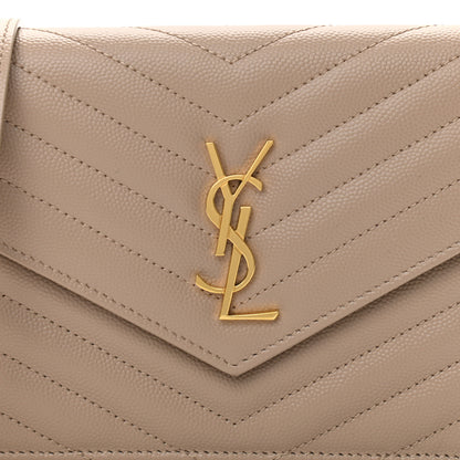 Saint Laurent Grain De Poudre Matelasse Chevron Monogram Envelope Chain Wallet Dark Beige 8 of 10