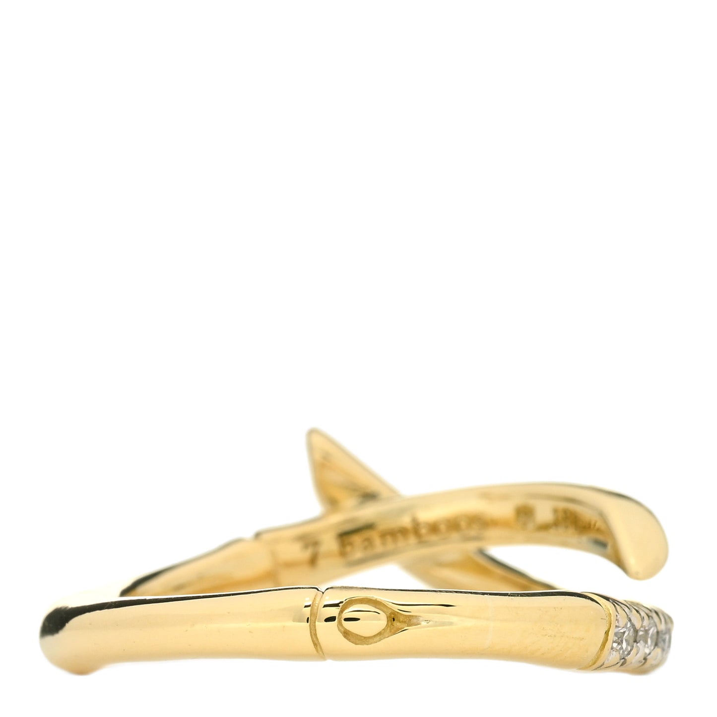 18K Yellow Gold Diamond Bamboo Criss Cross Band Ring 52 6