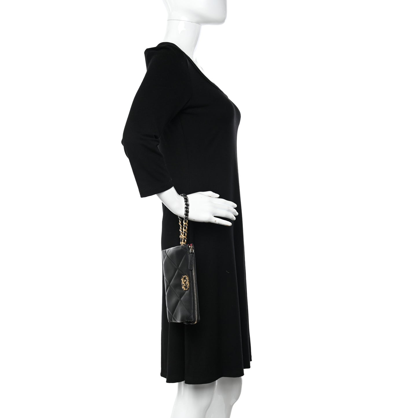 Shiny Goatskin Quilted Small Chanel 19 Pouch With Handle Black