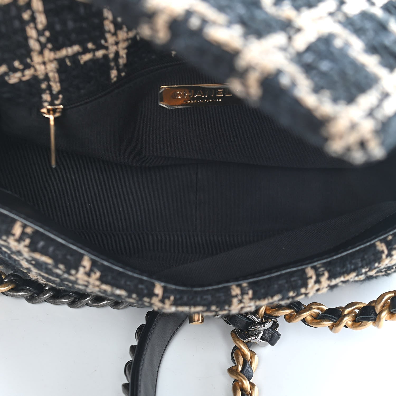 Chanel Tweed Quilted Medium Chanel 19 Flap Black Beige 5 of 9