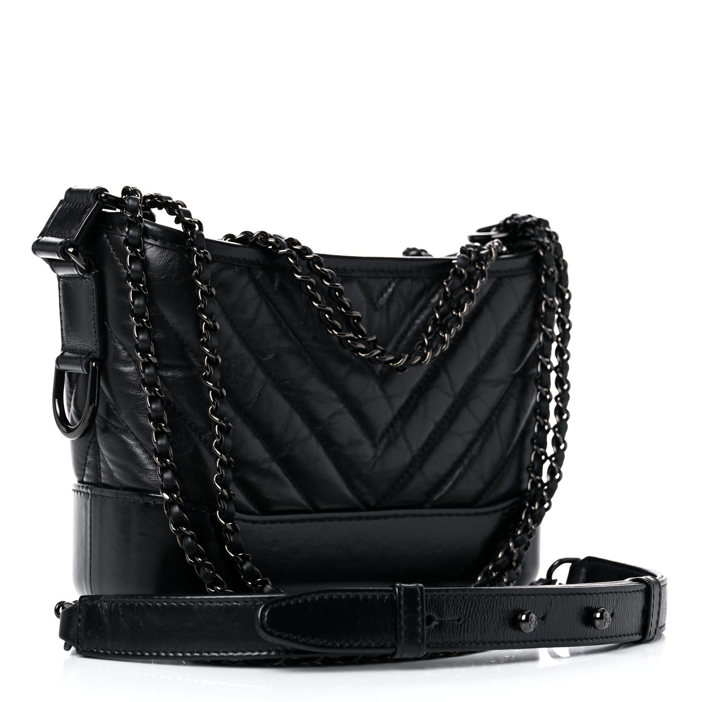 Aged Calfskin Chevron Quilted Small Gabrielle Hobo So Black