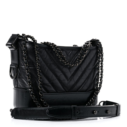 Chanel Aged Calfskin Chevron Quilted Small Gabrielle Hobo So Black 3 of 11