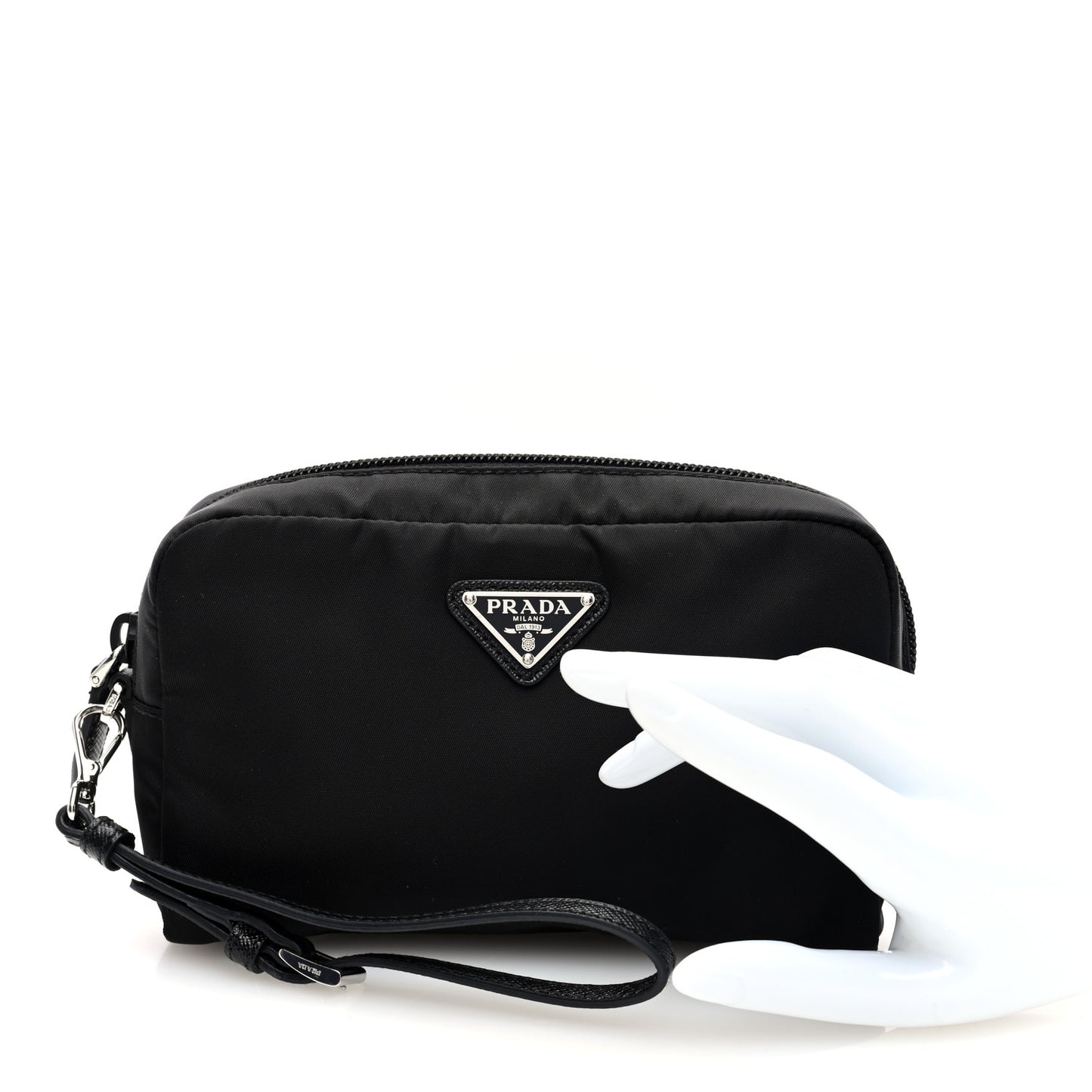 Re-Nylon Vela Saffiano Wristlet Black