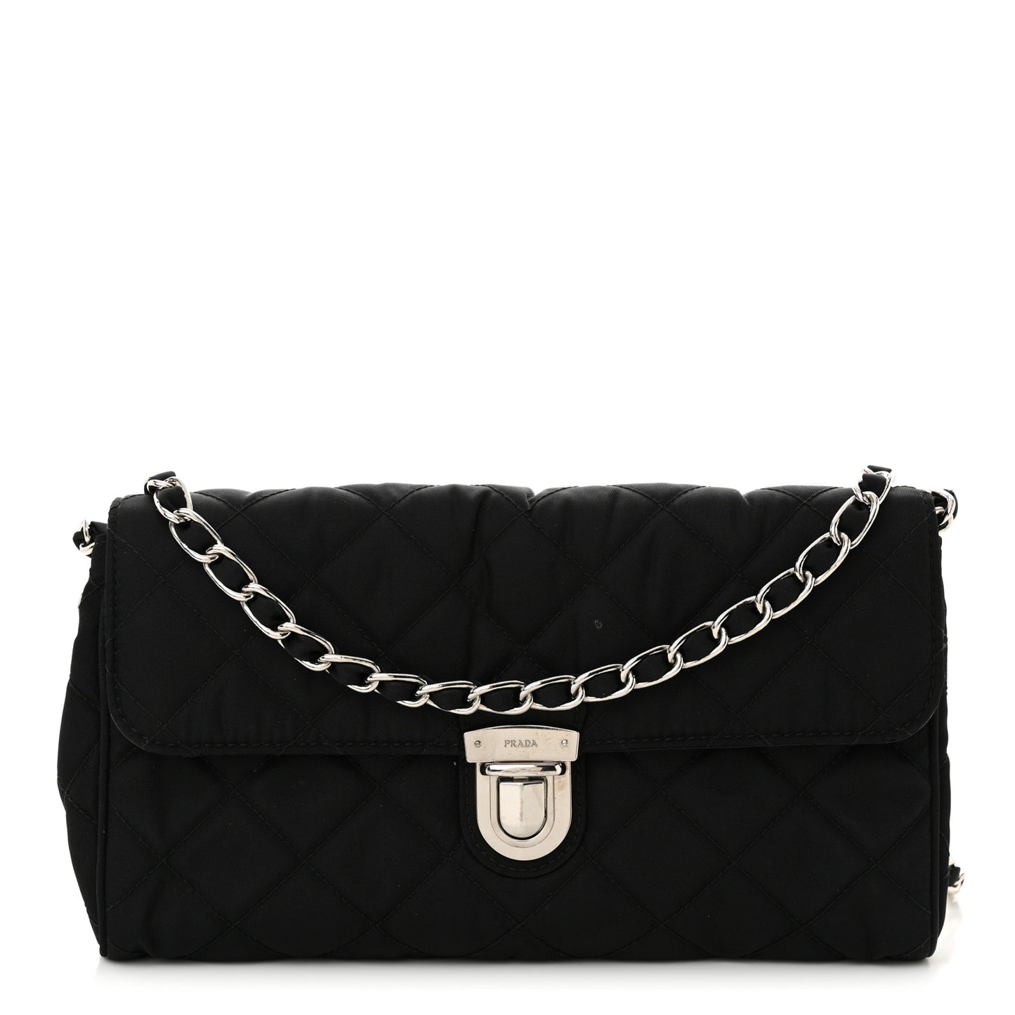 Nylon Tessuto Impuntu Quilted Flap Crossbody Black