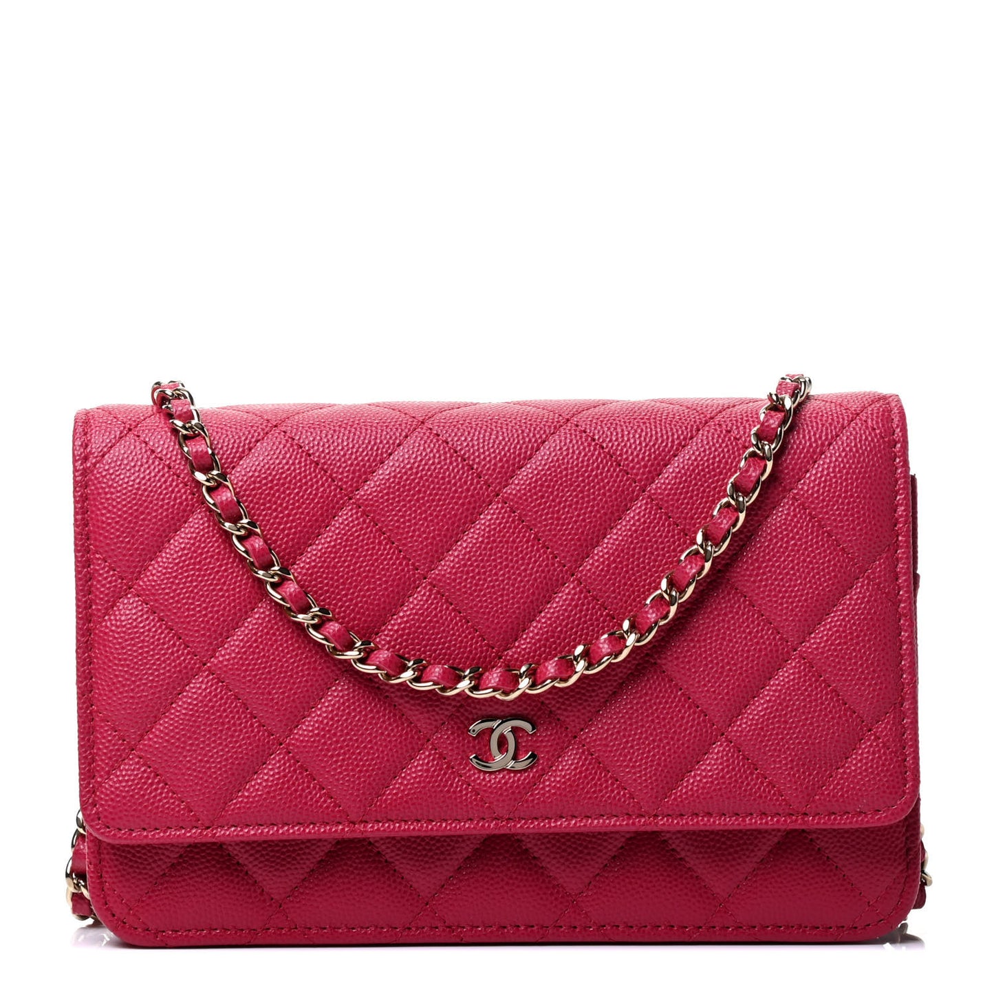 Caviar Quilted Wallet On Chain WOC Dark Pink