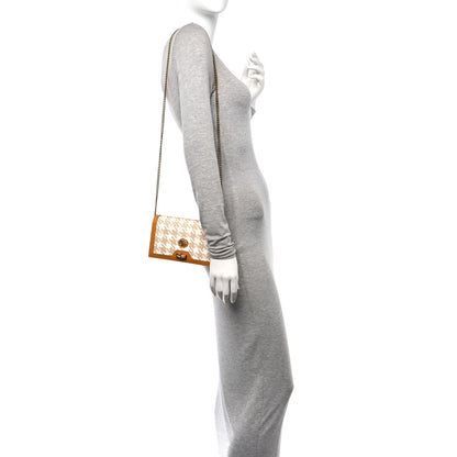 Gucci Polished Raffia Textured Dollar Calfskin Houndstooth Mini Diana Chain Bag Natural Sun Oil Mystic White 2 of 11