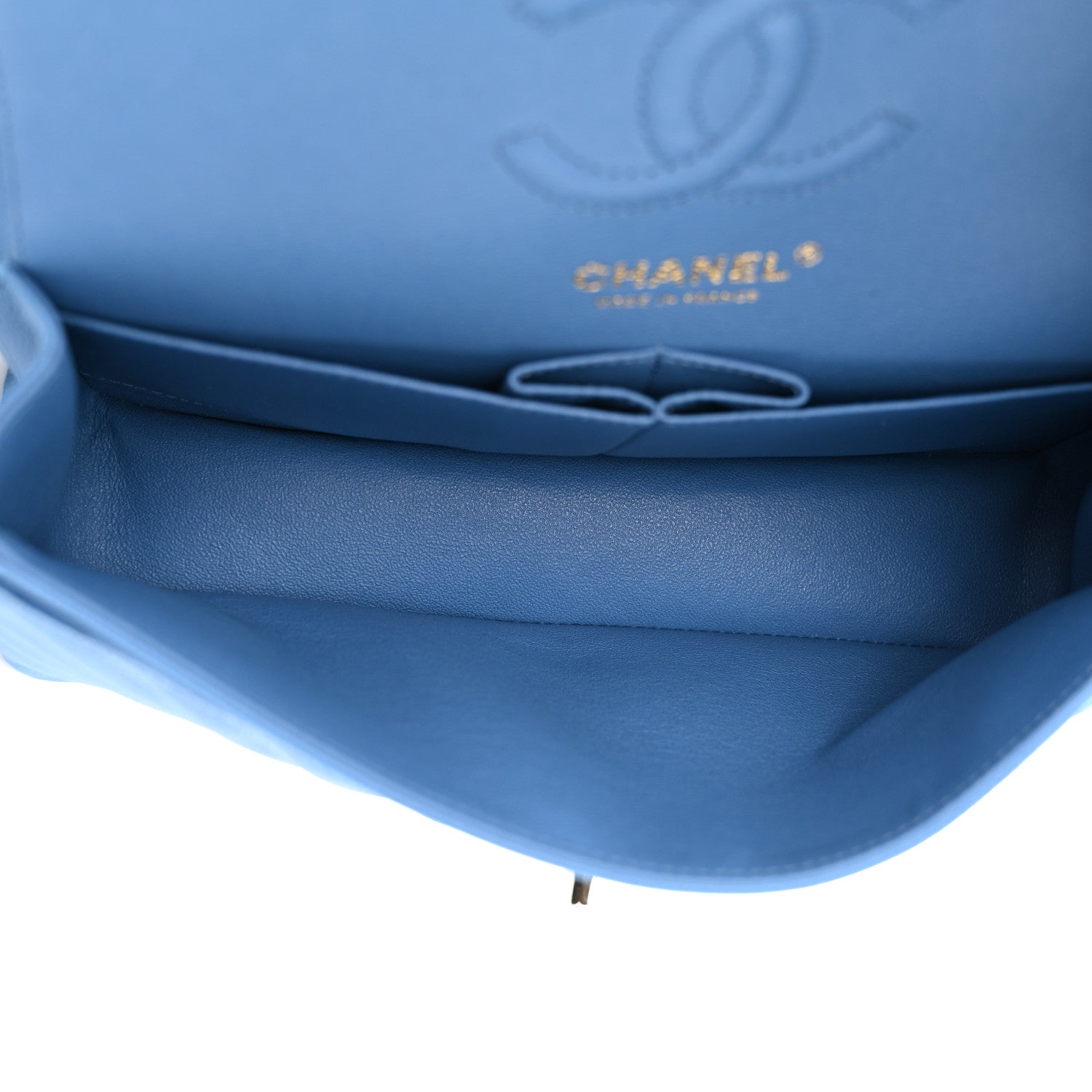 Chanel Caviar Flat Chevron Quilted Small Double Flap Blue 5 of 11