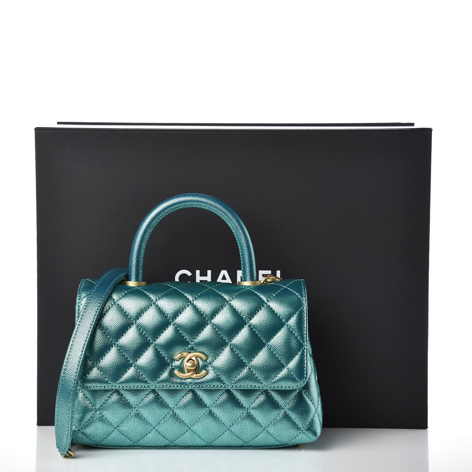 Chanel Metallic Caviar Quilted Mini Coco Handle Flap Blue 9 of 9