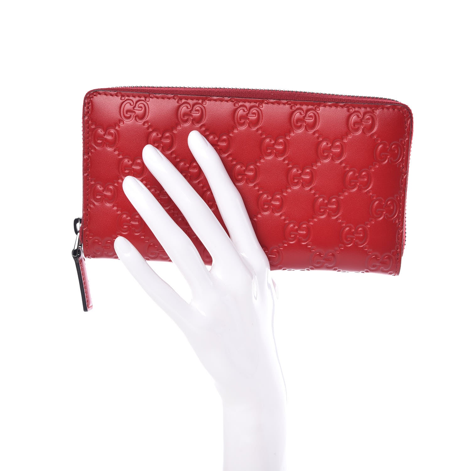 Gucci Guccissima Signature Zip Around Wallet Hibiscus Red 372519