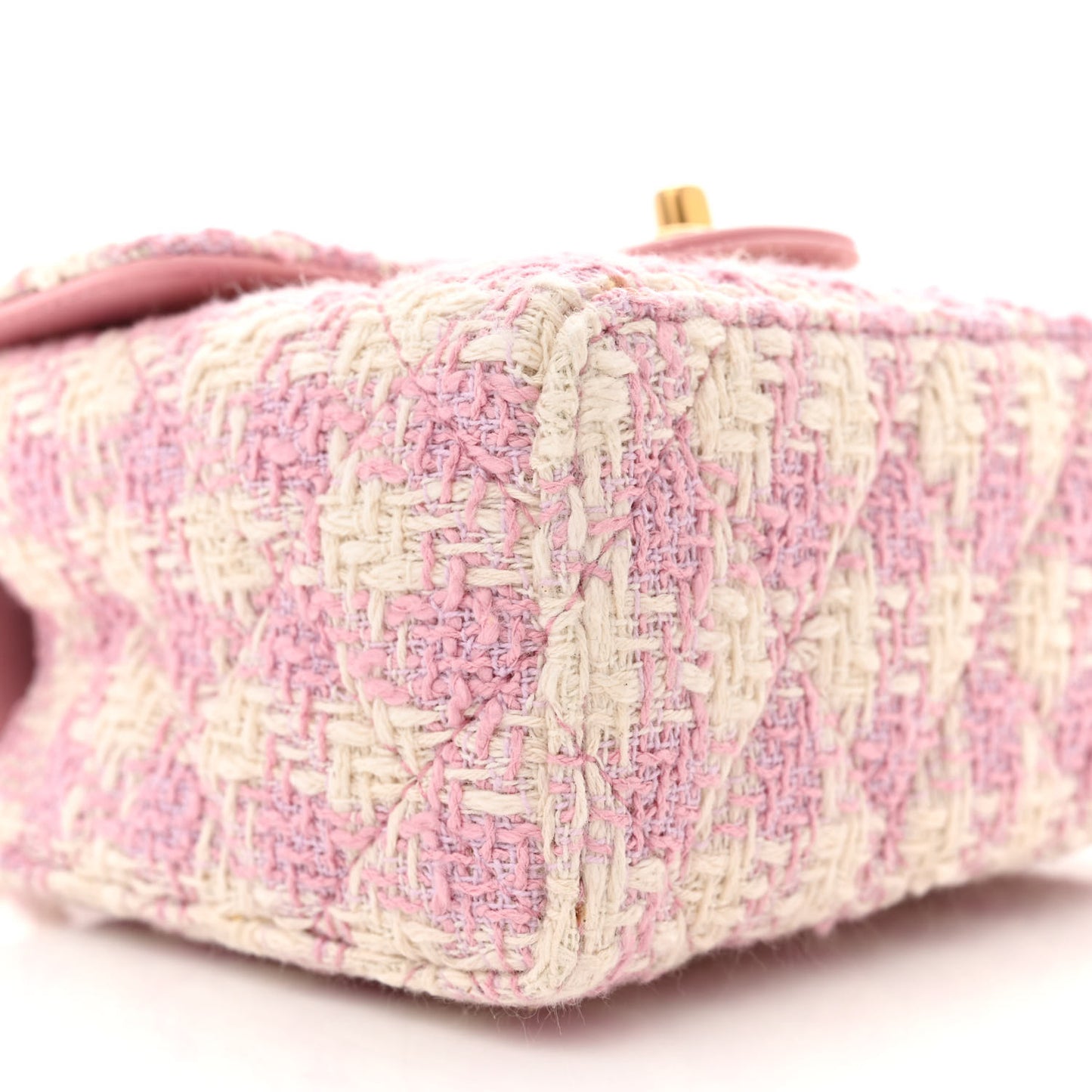 Tweed Handle Crush Top Handle Flap Bag Pink Ecru