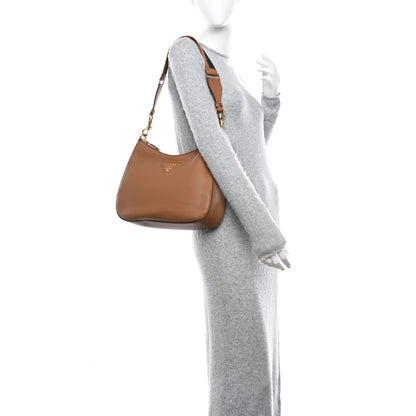 Prada Vitello Daino Soft Large Zippered Messenger Hobo Caramel 2 of 11