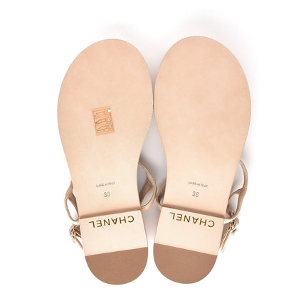 Chanel Lambskin CC Chain Thong Sandals 38 Beige 5 of 9
