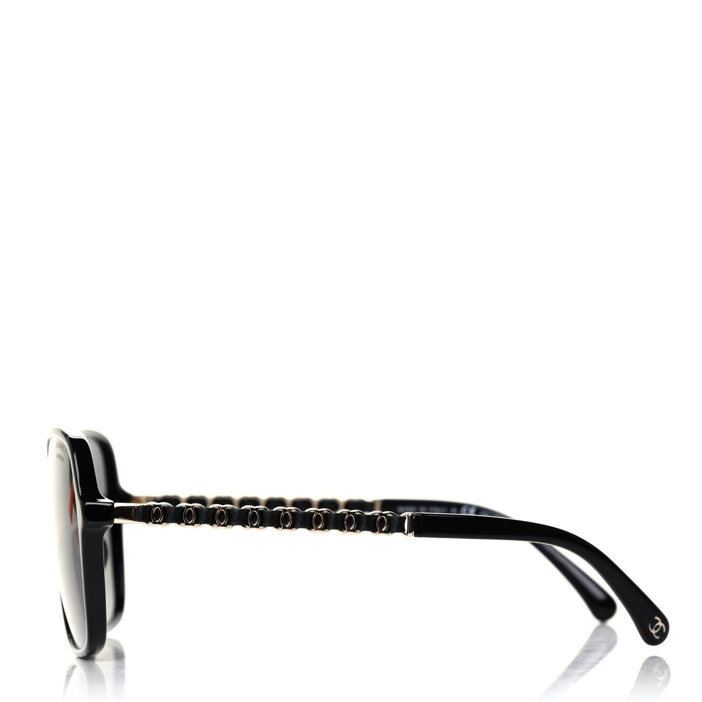 Metal Calfskin CC Chain Polarized Pilot Sunglasses 5439-Q Black
