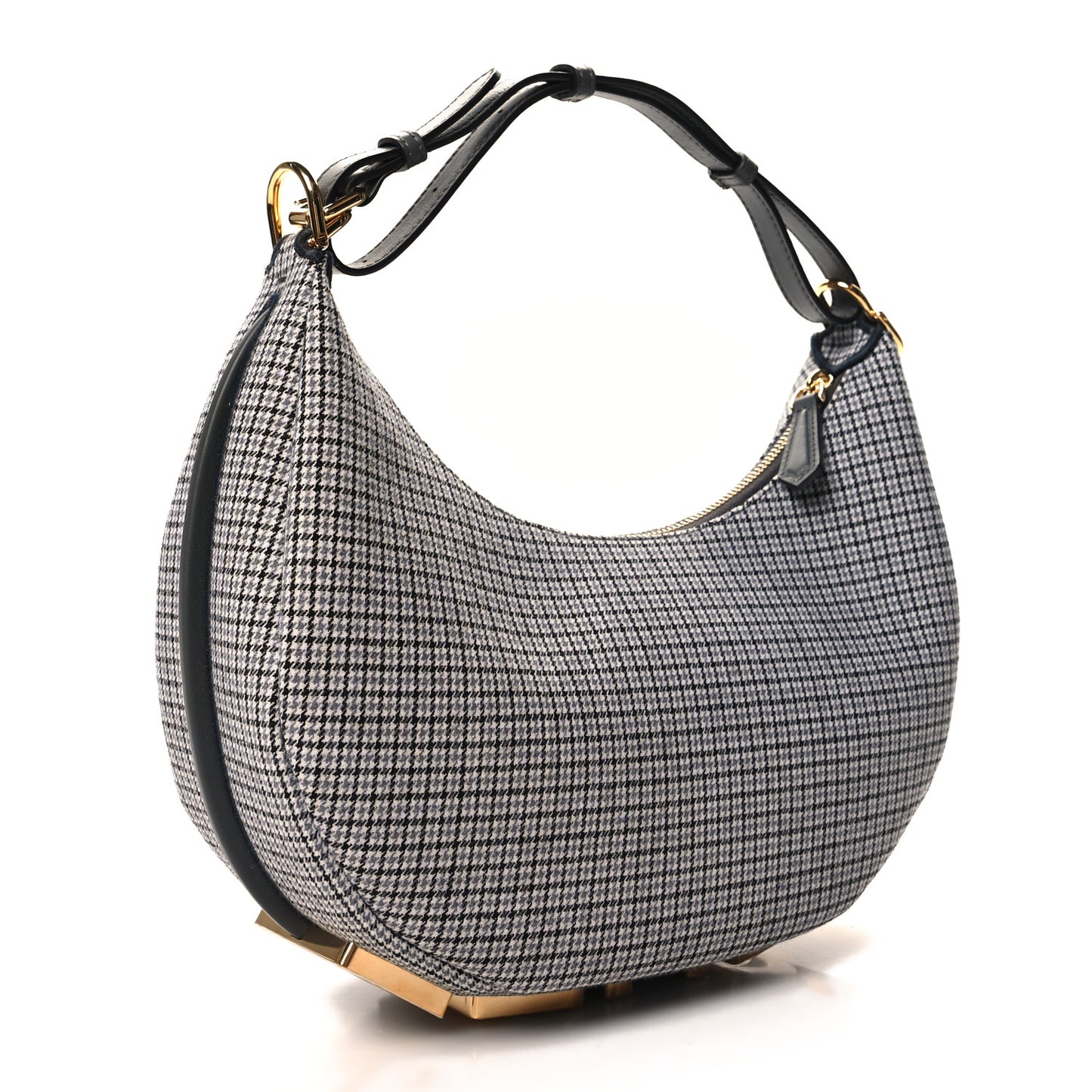 Wool Vitello Grace Small Houndstooth Small Fendigraphy Hobo Bag Grigio Anthracite