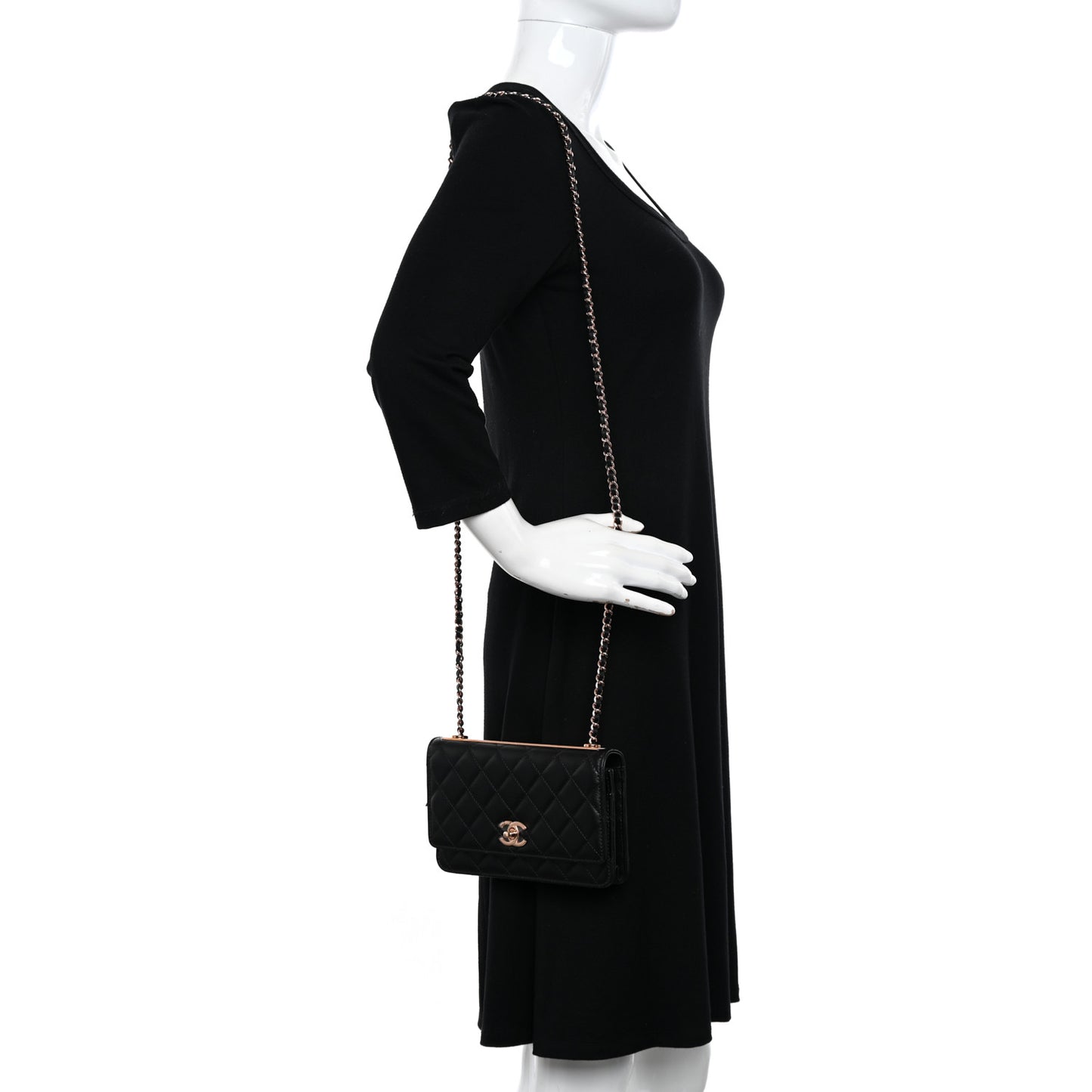 Lambskin Quilted Trendy CC Wallet On Chain WOC Black