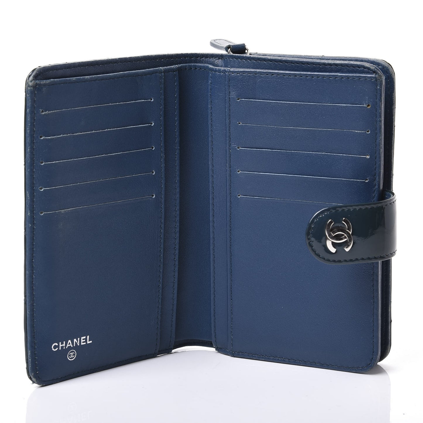 Patent Quilted Zip Pocket Wallet Blue