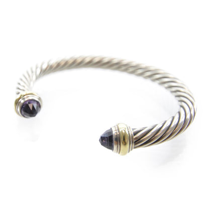 David Yurman Sterling Silver 14k Gold Amethyst Cable Cuff 3 of 6